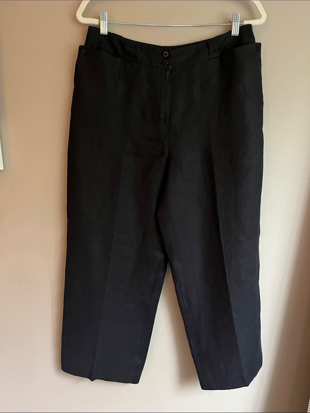 Talbots classic black 100% Irish linen cropped wide leg trousers size 12